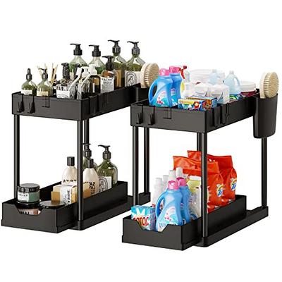 THE DWELLERY Under kitchen sink organizers and storage, 2 Pack under the  sink organizer with hooks & Hanging Cup, 2 Tier Large Capacity under sink