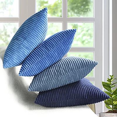  Throw Pillow Inserts Pack of 2 with Velvet Soft Solid  Decorative Square Throw Pillow Covers Set for Sofa Couch Car Bedroom, 20X20  Throw Pillows Inserts with 18x18 Washable Cushion Covers, Navy