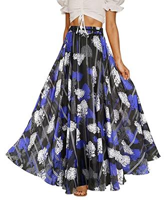 Afibi Women's High Waist Skirt Tie Front A-Line Flowy Long Maxi Skirts with  Pockets