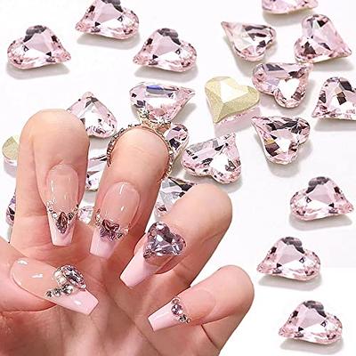 3D Pink Heart Nail Charms for Acrylic Nails, 10pcs Crystal Heart Nail  Rhinestones Nail Gems Nail