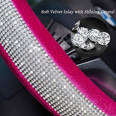 7 Pcs Pink Bling Pink Steering Wheel Cover Set Fluffy Car Accessories for  Women Includes Rhinestone