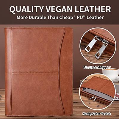 Genuine Leather Portfolio, Zipper Business Organizer, Padfolio for