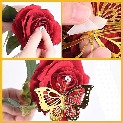 148 Pcs Bouquet Corsages Pins for Flower and 3D Gold Butterfly Wall Decor Set Flower Diamond Pins Crystal Head Straight Pins Bouquet Accessories for