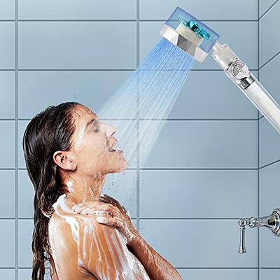 LED Shower Head with Handheld High Pressure Shower Heads Set with 79 Inch  Shower Hose/Shower Holder/ 3 PP Cotton Filters/Silicone Body Scrubber  Loofah Handheld Turbo Fan Shower One Key Pause Switch 