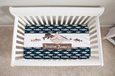 Fishing Personalized Crib Sheet, Baby Boy Bedding Set, Under The