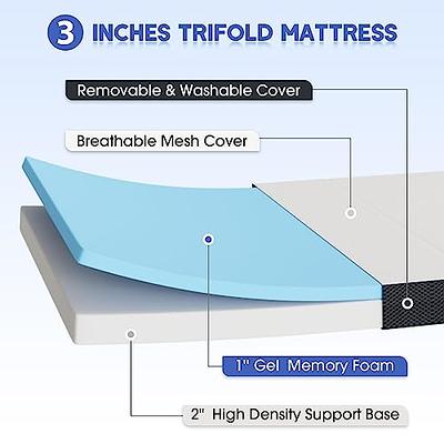 Folding Mattress, TEQSLI Trifold Gel Memory Foam Mattress 4 Inch