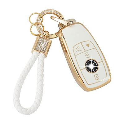PIFOOG Key Fob Cover for Mercedes TPU White Gold Bling Keychain Accessories  Fit Benz GLA GLE