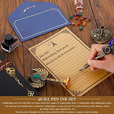 Quill Pen and Ink Set, Antique Feather Dip Calligraphy Pen Set