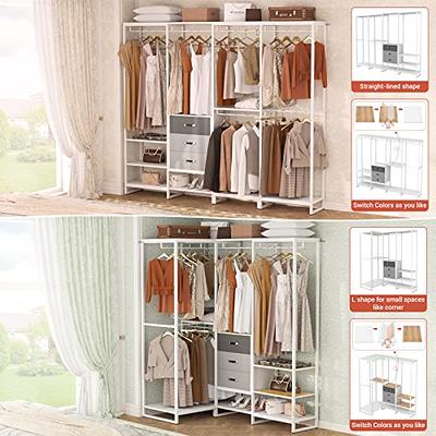 Aheaplus Wood Wardrobe Closet Storage Free Standing Closet Organizer,  Clothes Garment Racks with Storage Shelves and Hanging Rod, Walk In Closet  Organizer with 3 Wood Drawers - Yahoo Shopping