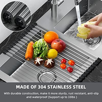 Roll Up Dish Drying Rack, Roll Over The Sink Dish Drying Rack Kitchen  Rolling Dish Drainer, Foldable Sink Rack Mat Stainless Steel Wire Dish  Drying