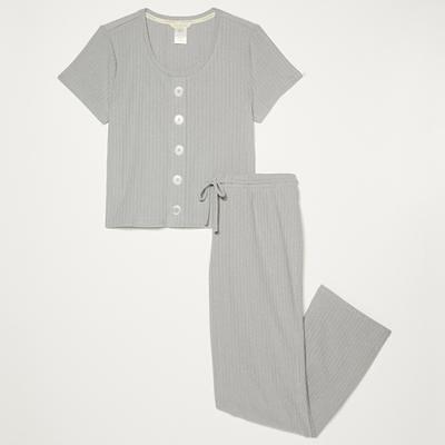 Lucky Brand Button Down & Wide Leg Sleep Set - Women's Clothing Button Down Tops  Shirts in Dark Grey, Size M - Yahoo Shopping