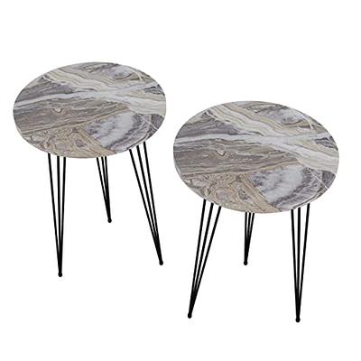 PAK HOME Set of 2 Black Marble End Tables Round Wood Sofa Side