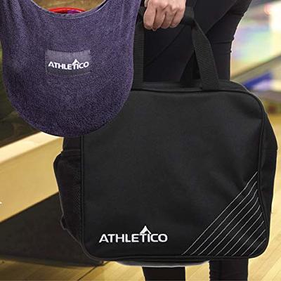 Athletico Bowling Bag for Single Ball - Single Ball Tote Bag with Padded Ball Holder - Fits A Single Pair of Bowling Shoes Up to Mens Size 14 (Black)