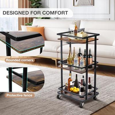 2-Tier Mobile Bar Cart with Wine Racks and Glasses Holders&Wheels for  Kitchen