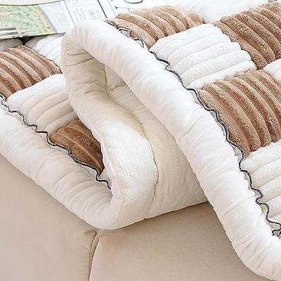 Cream-coloured Large Plaid Square Fuzzy Pet Dog Mat Bed Couch  Cover-FunnyFuzzy