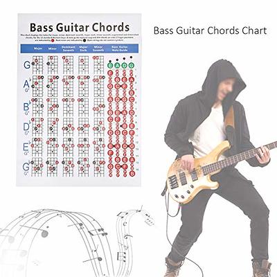  Mini Bass Guitar Chord Chart with 56 Chords - Laminated Bass  Guitar Chord Poster for Beginners and Musicians - Music Theory Poster -  Bass Guitar Accessories - 8.5 x 11 