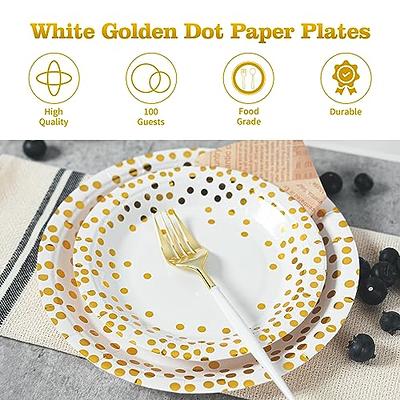 White and Gold Party Supplies 200pcs Disposable Paper Set Includes