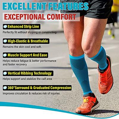 KEKING® Calf Compression Sleeves for Men Women, Leg Compression Sleeves,  Footless Compression Socks for Running, Shin Splint Support for Sports,  Varicose Vein Treatment for Legs & Pain Relief, Blue S/M : 