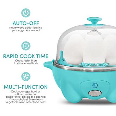 Elite Gourmet EGC-007T# Rapid Egg Cooker, 7 Easy-To-Peel, Hard, Medium,  Soft Boiled Eggs, Poacher, Omelet Maker, Auto Shut-Off, Alarm, 16-Recipe  Booklet, Teal - Yahoo Shopping