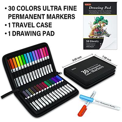 30 Colors Permanent Markers, Fine Point, Assorted Colors, Works on