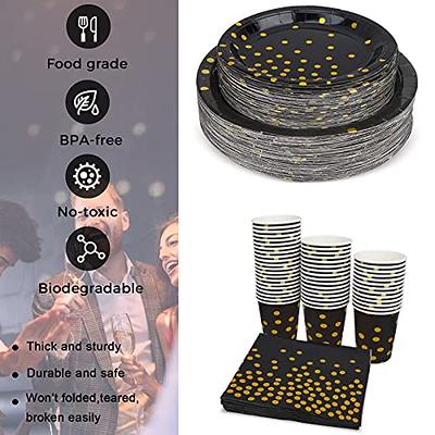 Black and Gold Party Supplies 200pcs Disposable Paper Set Includes 9paper  Plates, 7paper Plates, 9oz Cups and Napkins, Serves 50 