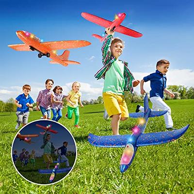 3 Pack Airplane Toy with Launcher, Kids Toys for 3 4 5 6 7 8 9 10 11 12 Year Old Boy Girl Birthday Gift, 2 Flight Modes Toddler LED Foam Glider Plane