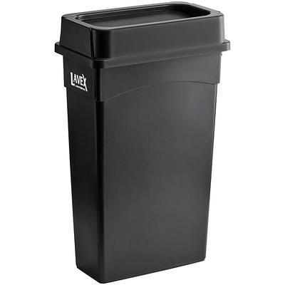 Lavex 16 Gallon Black Slim Rectangular Trash Can with Drop Shot Lid