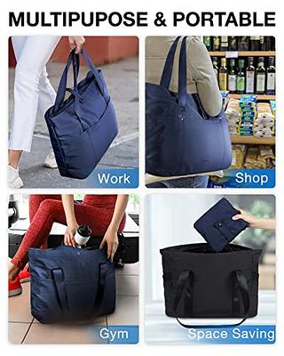 Women's Navy Zipper Large Leather Tote Bags for Travel