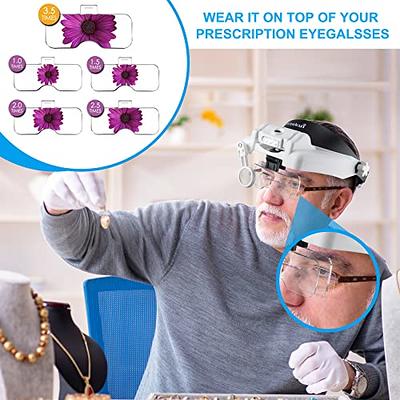 Magnifying Glasses with Light for Close Work, Rechargeable Magnifier  Glasses, Interchangeable Lenses 1.0X 1.5X 2.0X 2.5X 3.5X for Reading, Arts  and Crafts, Hobby : : Toys & Games