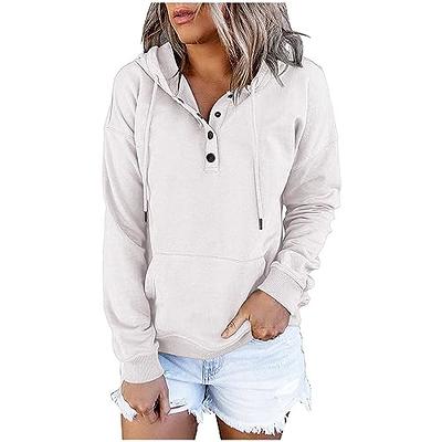 Women's Waffle Knit Hoodies Sweatshirt Solid Color Casual Long Sleeve  Drawstring Hooded Pullover Tops with Pocket