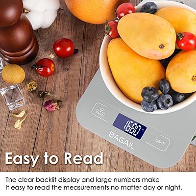 Rechargeable Kitchen Scale, 5kg by 1g Digital Food Scale, High Precise  Measuring Scale for Food Ounces and Grams, Large LCD Display with USB Cable  and