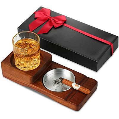 Cigar Ashtray Gift Set Wooden Tray Ashtray with Whiskey Glass Tray