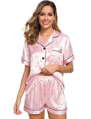SWOMOG Womens Pajamas Set Silk Satin Sleepwear Long Sleeve