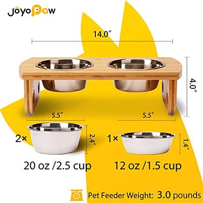 FOREYY Raised Pet Bowls for Cats and Small Dogs, Bamboo Elevated Dog Cat  Food and Water Bowls Stand Feeder with 2 Stainless Steel Bowls and Anti  Slip Feet 4'' Tall-20 oz bowl