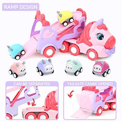 Qizebaby 5 in 1 Carrier Truck Car Toys for Girls Toddlers Age 1 2 3+,  Unicorn Toy Girl Cars with Music&Light, Toys for 1 2 3 4 Year Old Birthday  for