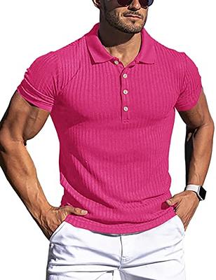 Men Ribbed Polo Shirt Short Sleeve T-shirt Slim Fit Muscle Golf