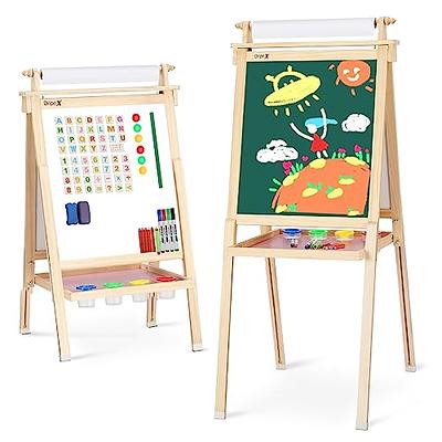 Dripex Kids Art Easel with Paper Roll, Double Sided Toddler Childrens Easel  Chalkboard and Magnetic Dry Erase Board for Kid Painting and Drawing