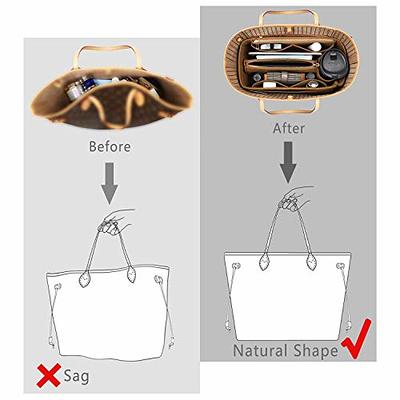 5 Pack Clear Handbag Organizer Cosmetic Insert Purse Organizer Transparent Makeup Travel Pouch Liner with Handle Brown