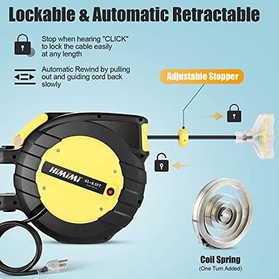 Himimi 65FT Retractable Extension Cord, 14 Gauge Retractable Power Cord  Reel, Garage Shop Wall Ceiling Mountable Extension Cord Reel + 3 Outlets,  13Amp Circuit Breaker, UL Listed, PP Case, Yellow - Yahoo Shopping