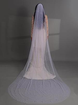 YouLaPan Bridal Veil MIXED PEARL Wedding Veil with Hair Comb 1 Tier Long  Pearl Cathedral Wedding Veil High Quality V182