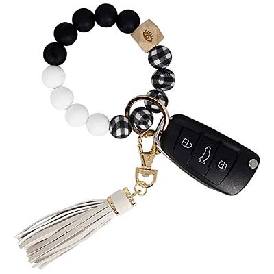 Pu Leather Wristlet Keychain Keyring Tassel Bracelet Women Round