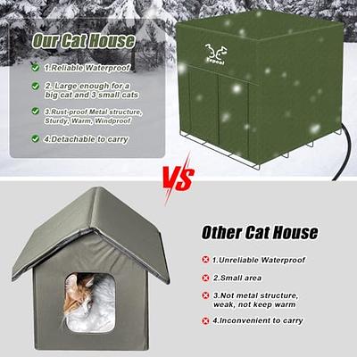 Outdoor Insulated Cat House Feral Cat Enclosure Cat Shelter Weatherproof  for Winter with All-Round Foam Escape Door