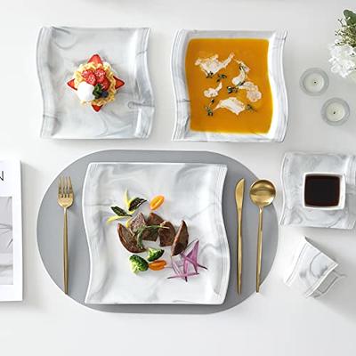 MALACASA Dishes Set for 4, 16 Piece Bone China White Plates and