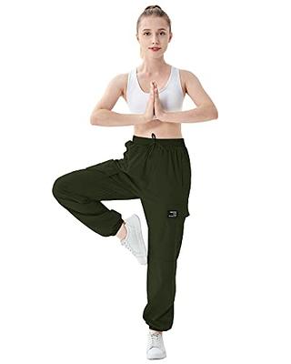 Women's Cargo Pants Lightweight Joggers Pants Elastic Waist Slim Fit  Sweatpants with Multi Pockets (L, Army Green)