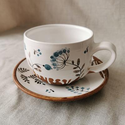 Handmade Pottery Blue Cappuccino Cup & Saucer