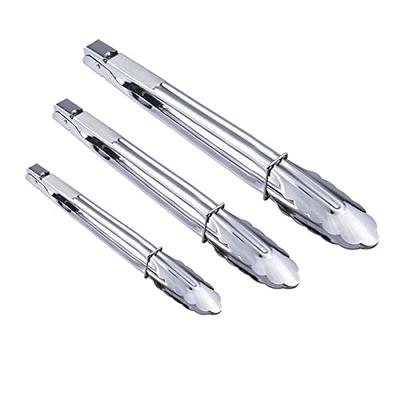 (Set of 3) Stainless Steel Utility Tongs 7-Inch, Heavy Duty Small Kitchen  Tong with Scalloped Gripping Edge, Metal Serving Tongs