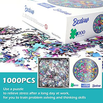 Bgraamiens Puzzle-Geometric Colorful Mandala-1000 Pieces Creative Geometric  Round Blue Board Colorful Mandala Jigsaw Puzzle
