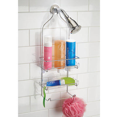 Plumboss Over Head Basket Shelf Metal Shower Caddy for Hanging Sponge, Chrome, Silver