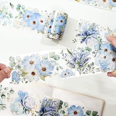 Whaline 12 Rolls Blue Floral Washi Tape Chinoiserie Flower Washi Tape  Vintage Masking Decorative Gift Wrapping Paper Tape for DIY Craft Scrapbook