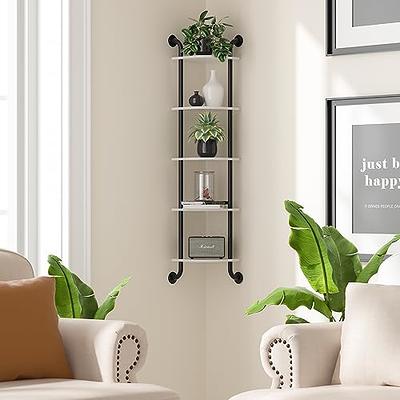 Greenco 5 Tier Wall Mount Corner Shelves Natural Finish